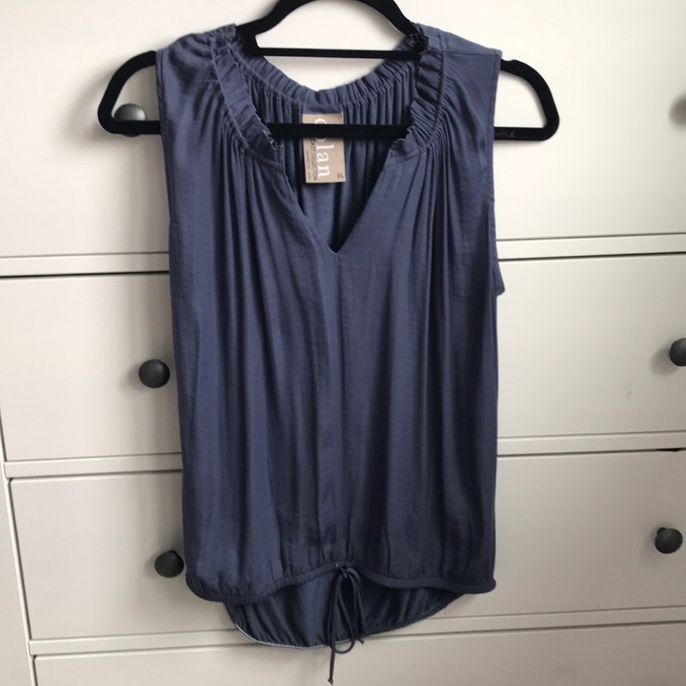 Blue gray sleeveless top tie waist XS